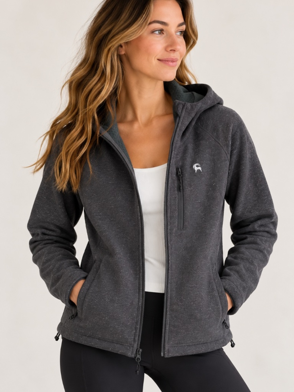 Backcountry Gray Grid Fleece Full Zip Hooded Jacket Women’s M